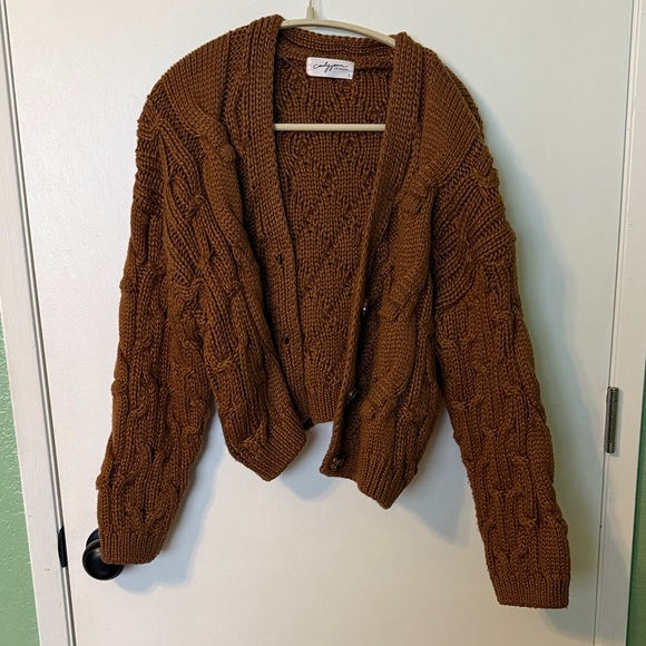 Carly Jean Los Angeles Sweaters - Carley Jeans Chunky Cable Knit Open-Front Cardigan - Brown